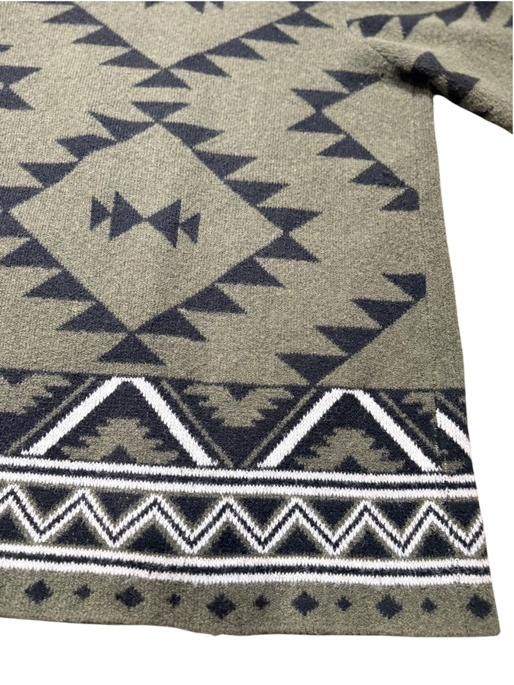 FRYE XL Southwestern Aztec Long Cardigan Sweater Olive Green Black - Picture 6 of 12